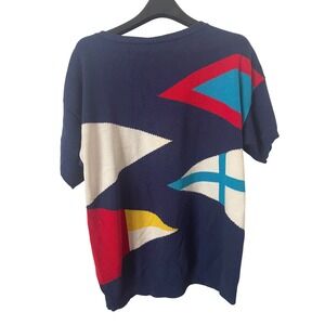 Vintage Catalina Navy‎ Sailing Nautical Flag Short Sleeve Crewneck Sweater XL